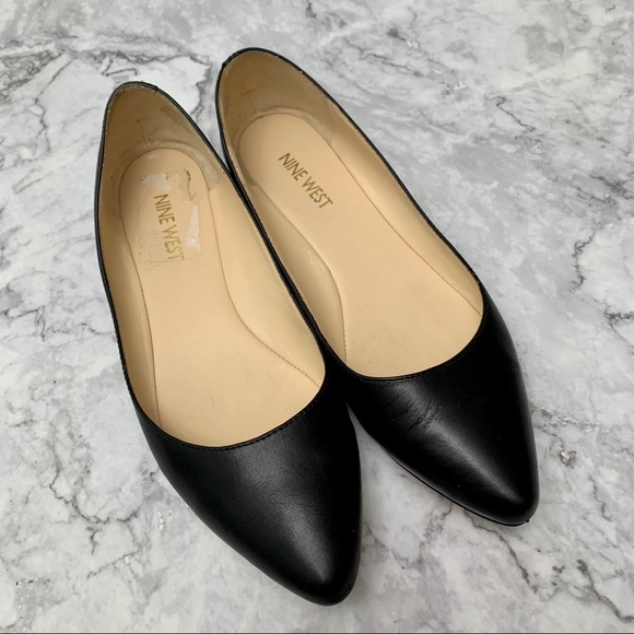 Nine west black leather flats Clearance